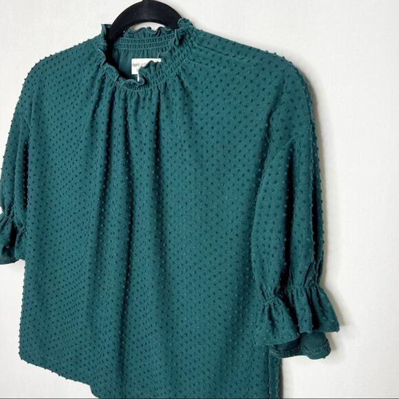 MADEWELL / Texture & Thread teal green Clipdot Ruffle top / XXS - Picture 3 of 7